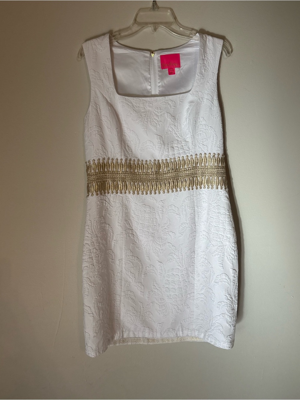 Lilly Pulitzer White Sleeveless Square-Neck Mini Dress with Gold Waist Trim - Picture 4 of 7
